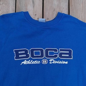 Killer & Deadstock Vintage 80&#39;s / 90&#39;s BOCA AUTHENTIC &quot;Athletic Division&quot; oversized / double blue crewneck sweatshirt Made in Canada Medium