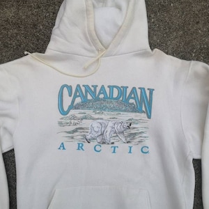 Vintage 90s Canadian Arctic Polar Bear Hoodie - Marshlands XXL