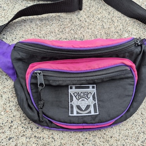 Killer + Awesome 80&#39;s / 90&#39;s &quot;Pacific Sport&quot; Fanny Pack / Neon Fluorescent Pink + Purple Vintage Waist Bag Bum Bag