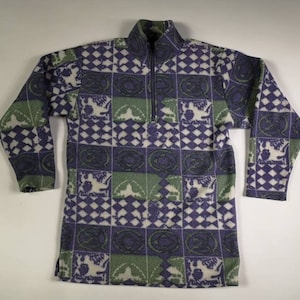 Vintage 90s Fleece Pullover: Aztec Geometric Pastel Sweater