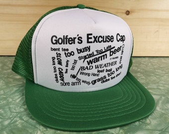 Vintage 80's DEADSTOCK "Golfer's Excuse Cap" green / white mesh cheesegrater trucker snapback baseball cap hat