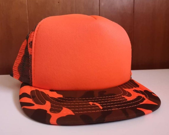 Vintage 80's DEADSTOCK Bright Orange Camouflage Hunting Hat / Snapback Mesh Cheese  Grater Hat Cap 