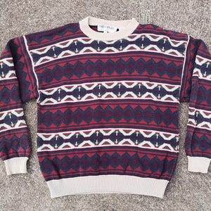 Vintage 80&#39;s / 90&#39;s &quot;Principles&quot; 100% Cotton Knit Sweater / Abstract + Geometric / Large