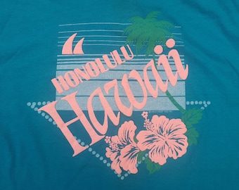 Koszulka vintage Honolulu Hawaii: Hanes z lat 80. i 90. XX wieku, szyta jednym ściegiem, rozmiar XL