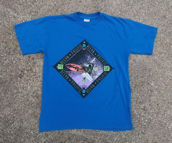 Vintage 90s Ocean Pacific Hyper Surf T-shirt: Single Stitch, Made