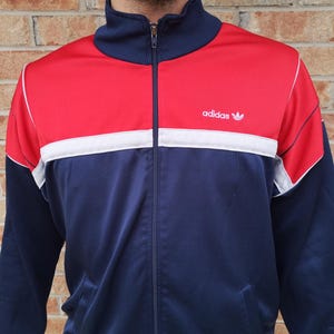 Vintage 80s Adidas Track Jacket USA Olympics Red Navy Blue