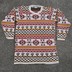 Vintage 80&#39;s / 90&#39;s Parkhurst / Made in Canada / 100% Cotton Knit / Pullover Sweater Jumper / Aztec + Cactuses / M / L
