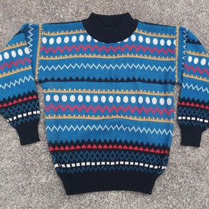 Killer Vintage 80&#39;s / 90&#39;s 100% Acrylic Knit / Funky Geometric Madness Abstract sweater / Made in Korea / Small
