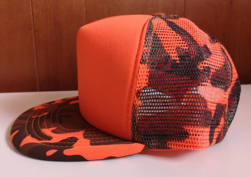 Vintage 80's DEADSTOCK Bright Orange Camouflage Hunting Hat / Snapback Mesh Cheese  Grater Hat Cap 