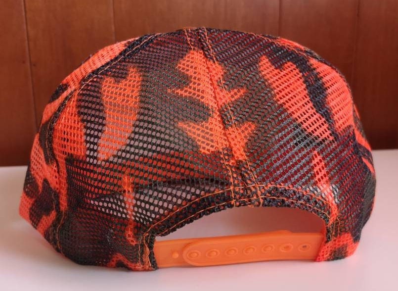 Vintage 80's DEADSTOCK Bright Orange Camouflage Hunting Hat / Snapback Mesh Cheese  Grater Hat Cap 