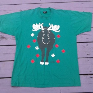 Vintage anni '80 / '90 Moose Canadian Maple Leafs / single-stitched / verde rosso / carta sottile t-shirt Made in USA by Screen Stars Best XL