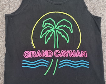 Vintage 1989 Grand Cayman Muscle Shirt: Neon Tank Top