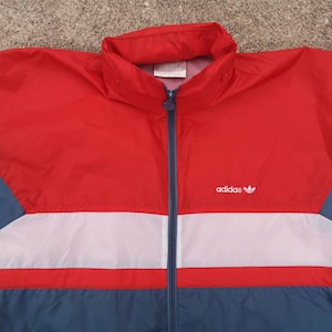 Killer vintage 80&#39;s / 90&#39;s Adidas colourful full zip up windbreaker / Made in Taiwan XL