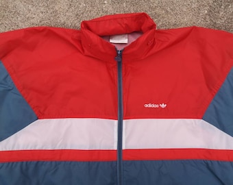 Killer Vintage 80er / 90er Adidas bunter voller Reißverschluss Windbreaker / Made in Taiwan XL