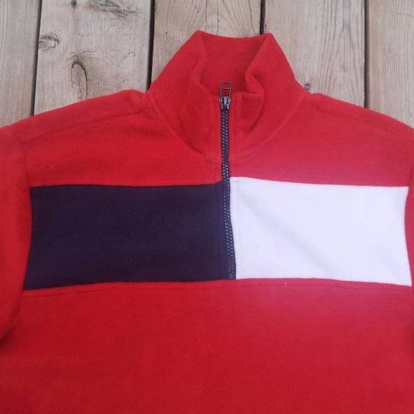 Vintage & Classic 90's Tommy Hilfiger Jeans / Red, White + Blue / Big Flag / Fleece Pullover Sweatshirt Jumper / Small