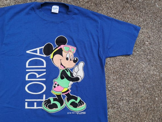Vintage 90s Mickey Mouse Florida T-shirt: Velva Sheen, Made in USA