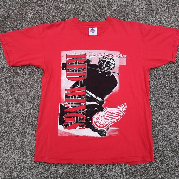 Vintage & Classic 90's Detroit Red Wings Generic Goalie Print "League Leader" paper thin t-shirt Large