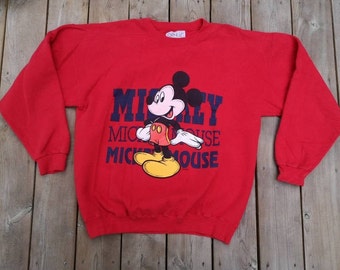 Vintage 80's / 90's Disney's Mickey Mouse Made in USA red oversized crew-neck sweatshirt XL