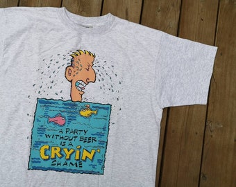 Vintage 90s Funny Beer T-Shirt: Made in Canada XL