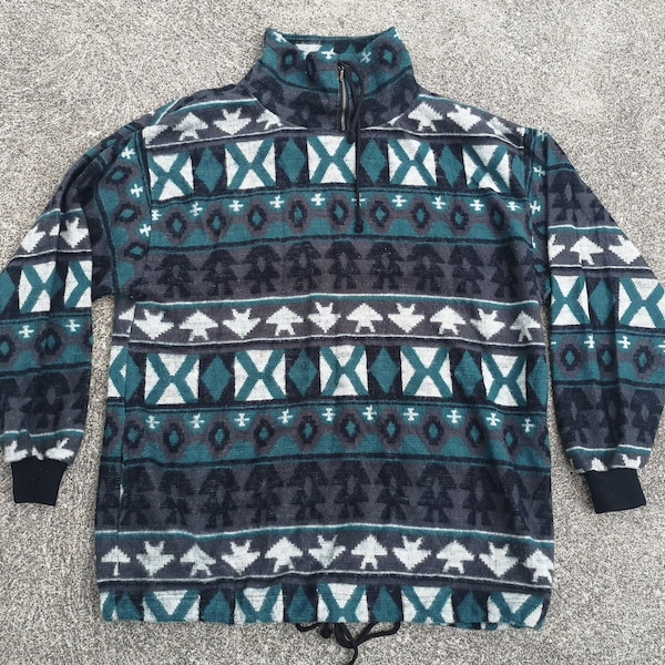 Vintage 90's 100% "Montello" Acrylic Knit / Aztec Geometric Pullover Fleece Sweater / Large