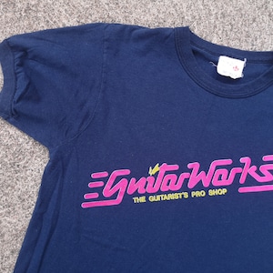 Vintage & Rad 80&#39;s &quot;Guitar Works - The Guitarist&#39;s Pro Shop&quot; Paper Thin / Single Stitched / Perfectly Faded ringer tee / t-shirt / Medium