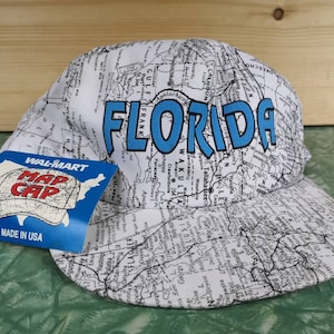 Vintage jaren 80/90 DEADSTOCK Florida Map Cap nieuwigheid snapback baseballpet Made in USA