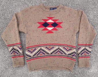 Vintage anos 80 100% lã pura gola redonda suéter / Gant "The Rugger" / grande