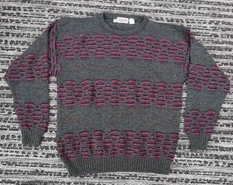 Vintage 80s Geometric Knit Sweater - Abstract Color Block, Made in Italy
