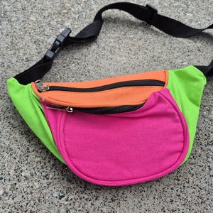Killer + Awesome Vintage Fanny Pack / Neon Fluorescent Pink + Green + Orange Vintage Waist Bag Bum Bag
