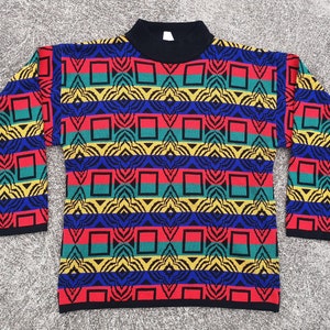Killer Vintage 80&#39;s / 90&#39;s 100% Acrylic Knit / Funky Geometric Madness Abstract sweater / Medium / Made in Korea