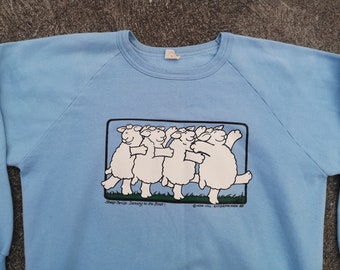 Vintage & Killer 1989 / Dancing Sheep / Baby Blue + Super Soft oversized crewneck sweatshirt jumper / Made in Canada / Large