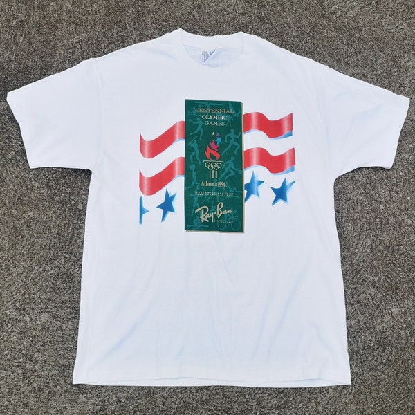 Vintage 1996 Centennial Olympic Games / Atlanta, Georgia / Ray-Ban Sponsored / paper thin t-shirt / Hanes XL