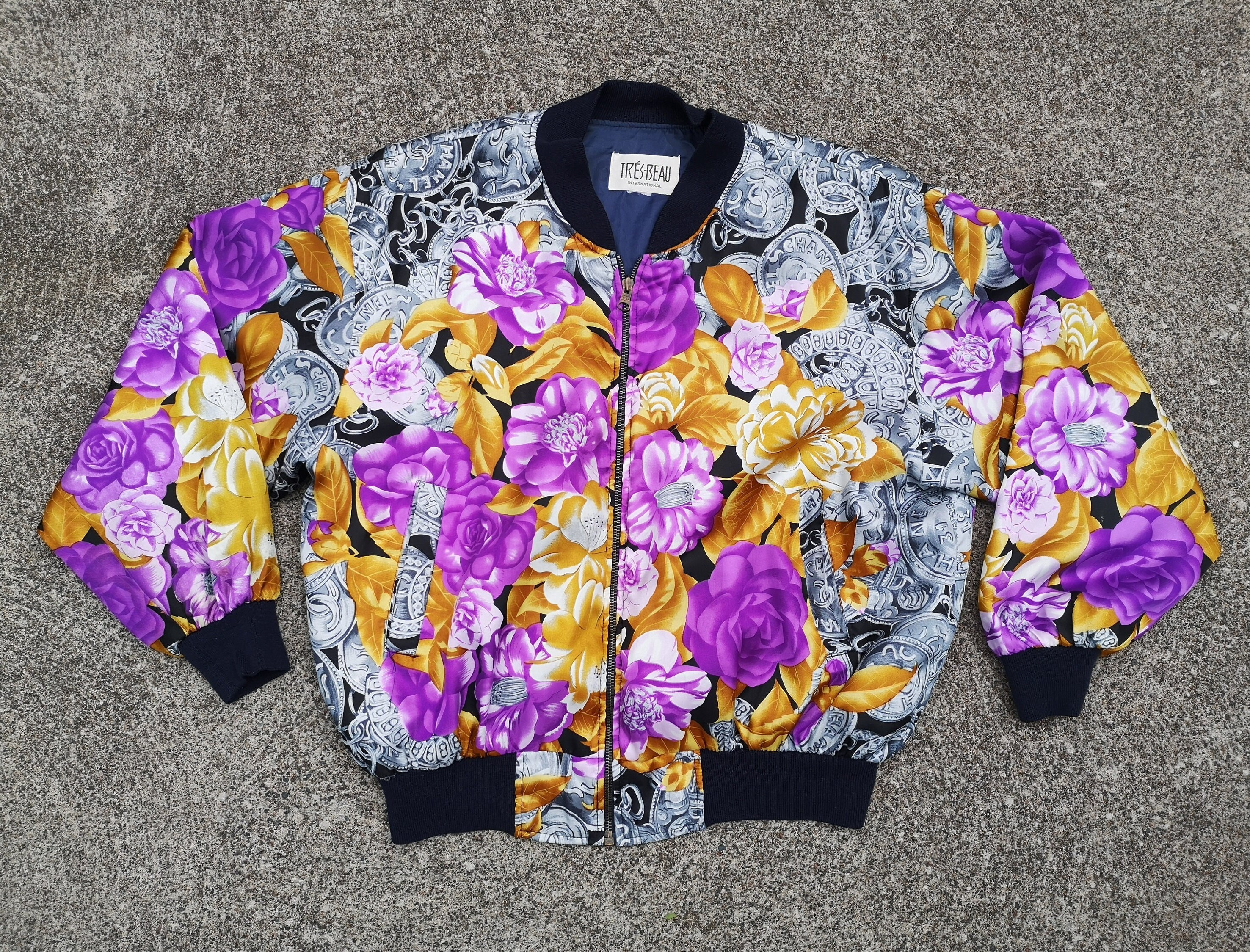 Vintage 80s Floral Windbreaker Jacket: Neon Abstract Print, Made 