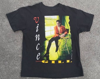 Vintage 90s Vince Gill Concert T-Shirt - Single Stitched Hanes (Large)