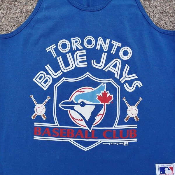 Vintage & Minty Minty 1988 Toronto Blue Jays Baseball Club / Paper thin + single stitched tank top / Made in Canada by Nutmeg Mills / S/M