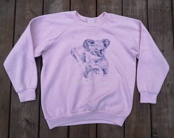 Vintage 80's "Australian Original" Koala Bear / Made in Australia / light pink + thin + soft / crewneck sweater / Medium