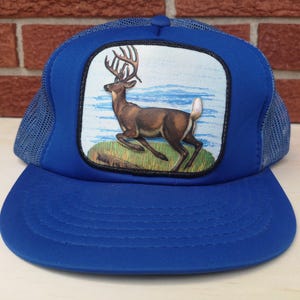 Vintage 80&#39;s Hunting / Deer / Puffy Animal mesh snapback farmer&#39;s trucker cheesegrater baseball cap