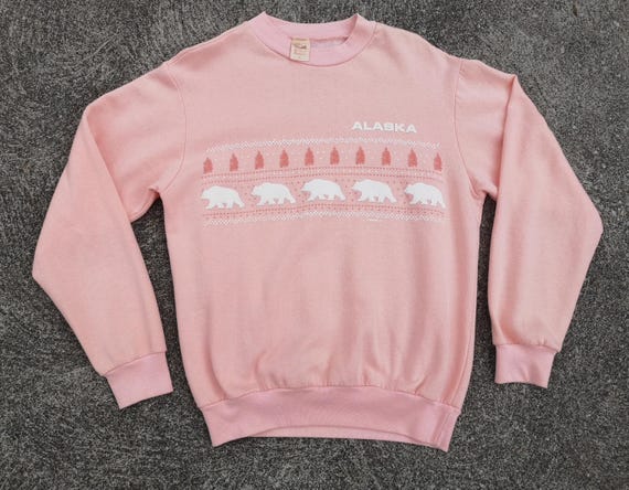 Vintage 1985 Alaska Polar Bear Sweatshirt: Soft Pink Crewneck, Made in USA