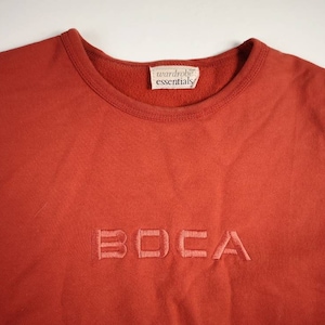 Killer Vintage 80&#39;s / 90&#39;s BOCA AUTHENTIC over-sized reddish/orange crew-neck sweatshirt Made in Canada Small