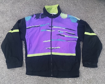 Vintage FILA Windbreaker: 90s Abstract Full Zip Jacket, Made in Italy