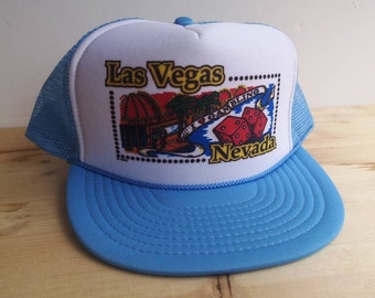 Vintage 80s Las Vegas Trucker Cap, Blue Mesh Snapback - Etsy display picture 1