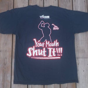 Vintage 2000 &quot;Your Role...Know it!!! - Your Mouth Shut It!!!&quot; The Rock / Dwayne Johnson / WWF Wrestling Attitude Era double sided t-shirt XL