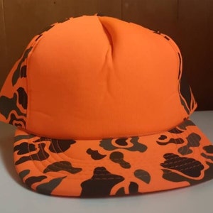 Vintage 80er DEADSTOCK Hell Orange + Camouflage Jagdhut / Snapback Hut