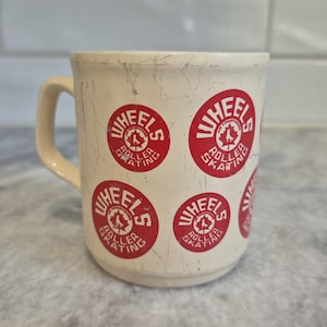 Vintage 70&#39;s / 80&#39;s Wheels Windsor Roller Skating / ceramic cup mug coffee cup / Made in England