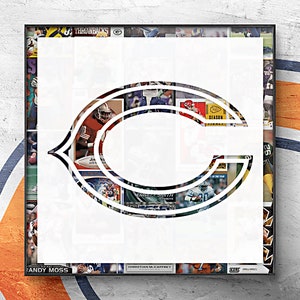 Cartões de futebol americano NFL Chicago Bears pendurados na parede com moldura; mede 12" x 12" (decoração esportiva, arte de parede, moldura, presente esportivo exclusivo)