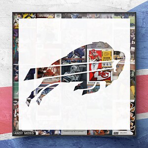NFL Buffalo Bills Football Cards Wall Hanging with Frame; mesures 12 " x 12" (Sports Decor, Wall Art, Frame, Unique Sports Gift)