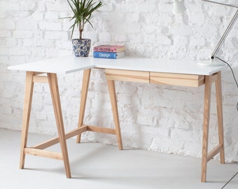 Bureau d'angle LUKA - Frêne L 135 cm x P 85 cm | Côté gauche