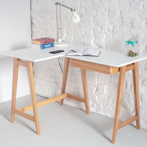 L-förmiger Eckschreibtisch mit Schublade, verschiedene Farben LUKA | Eschenholz, linkshändig