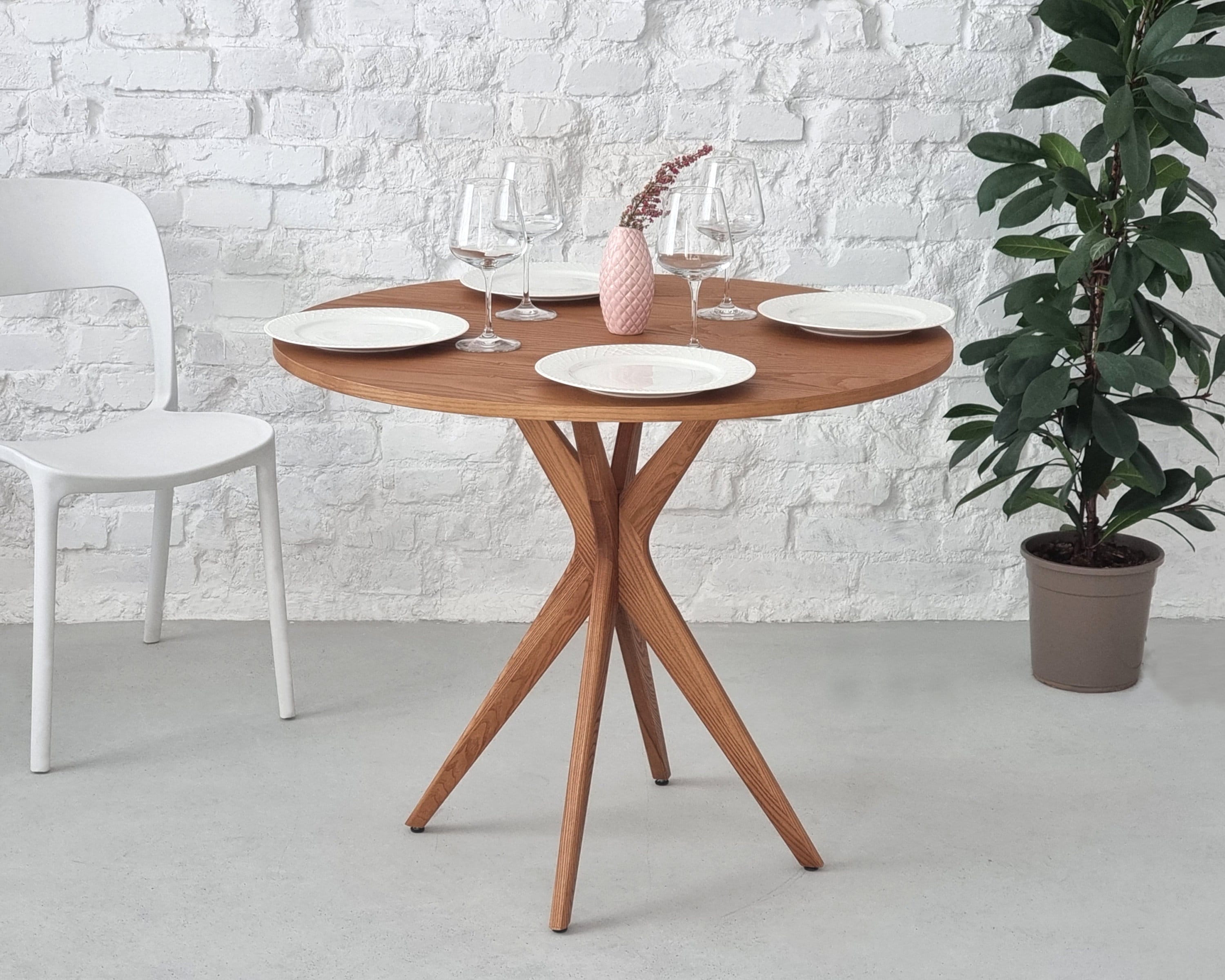 Wooden Round Small Dining Table JUBI Compact Etsy UK