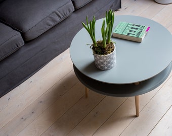 Table Basse Ronde UFO avec Pieds en Hêtre | Diamètre 70 cm